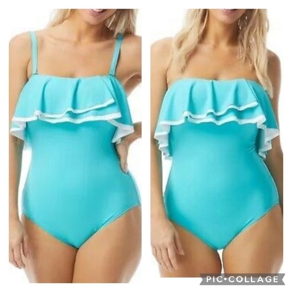 Coco Reef AQUA Contours Ruffled Strapless One-Piece Swimsuit